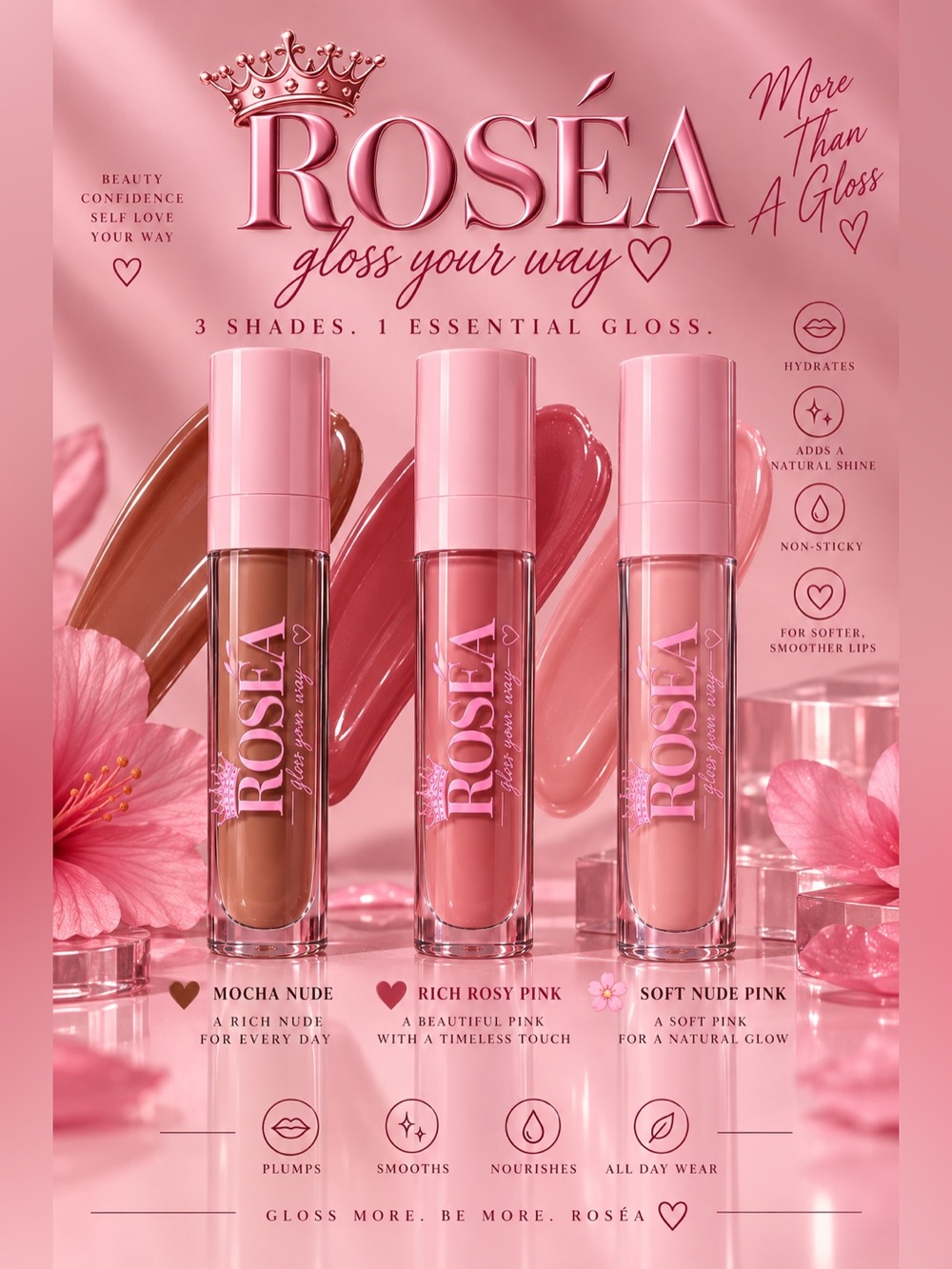 Lip Gloss Trio — Mocha Nude, Rich Rosy Pink & Soft Nude Pink